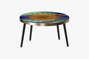 Allegra round coffee table in in sunburst by Matthew Williamson